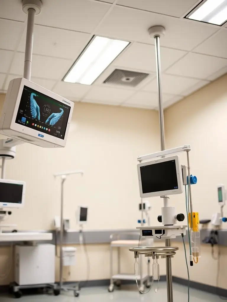 A hospital setting with medical equipment featuring SafeTouch® coating, emphasizing the importance of infection control in healthcare.