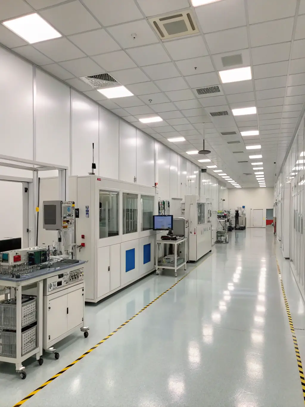 A cleanroom environment with electronic components protected by SafeTouch®, showcasing its application in sensitive manufacturing processes.